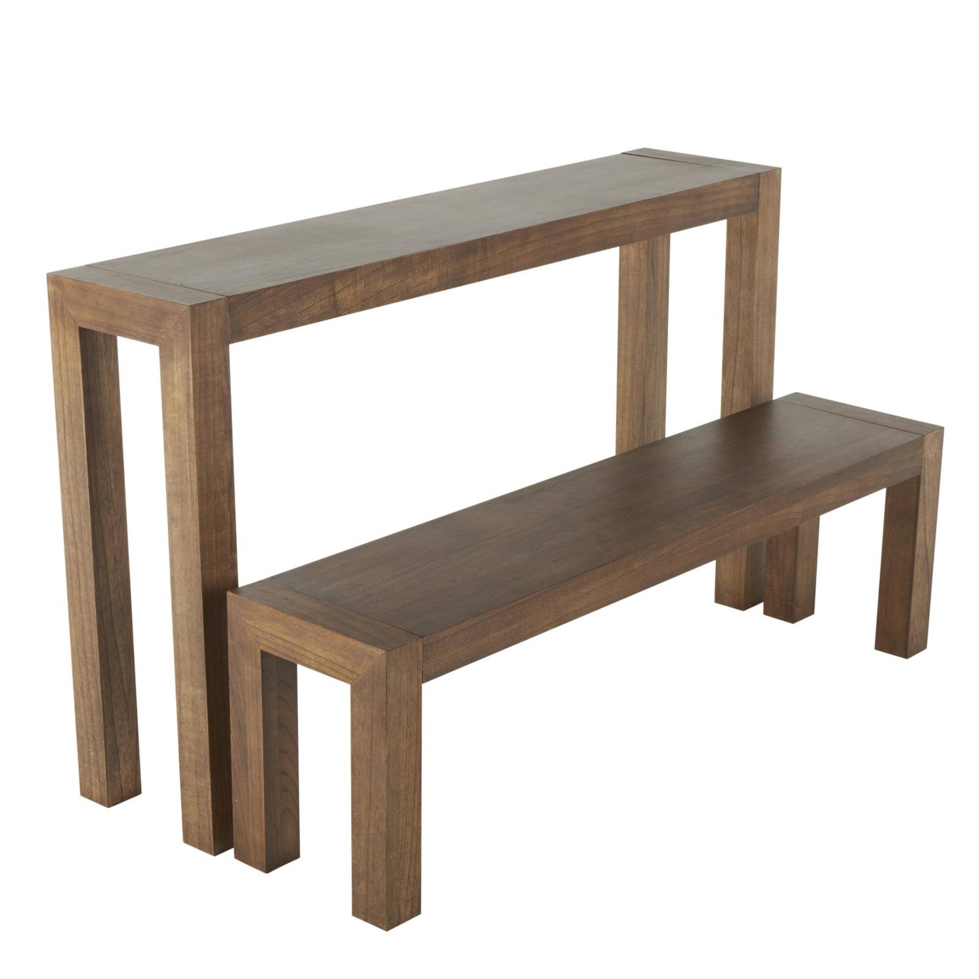 Brown Wood Console Table with Bench